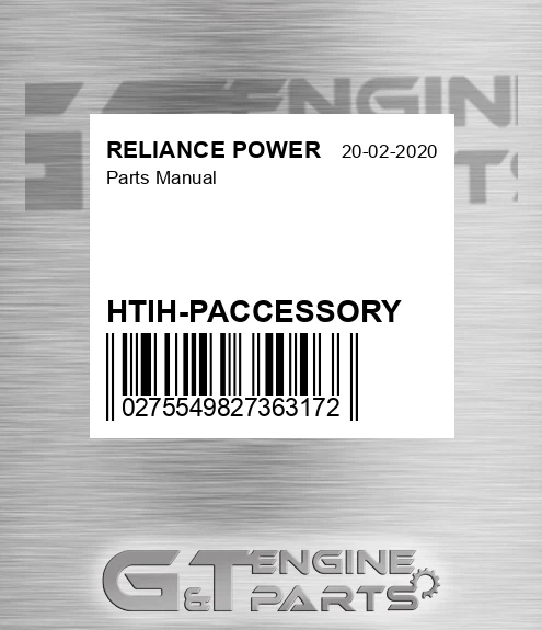 HTIH-PACCESSORY Parts Manual for RELIANCE POWER