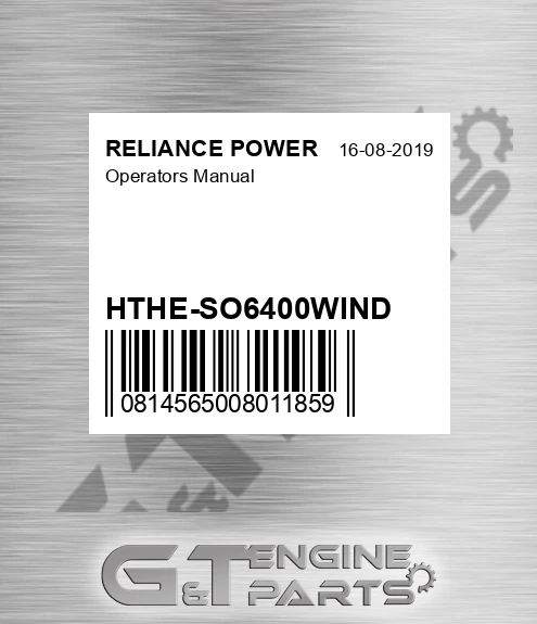 HTHE-SO6400WIND Operators Manual for RELIANCE POWER