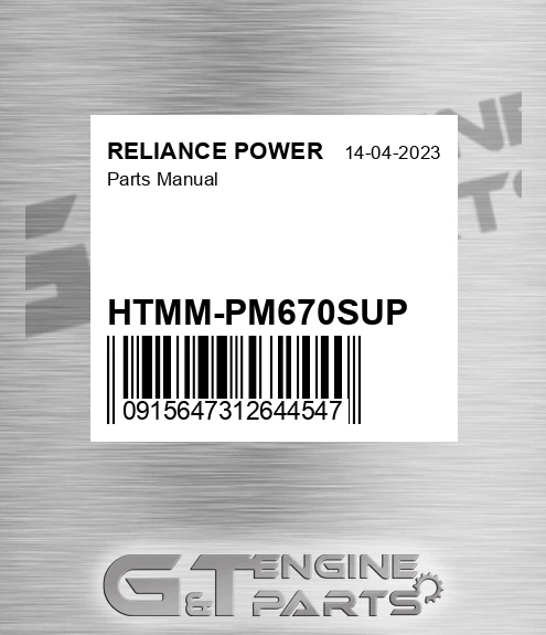 HTMM-PM670SUP Parts Manual for RELIANCE POWER