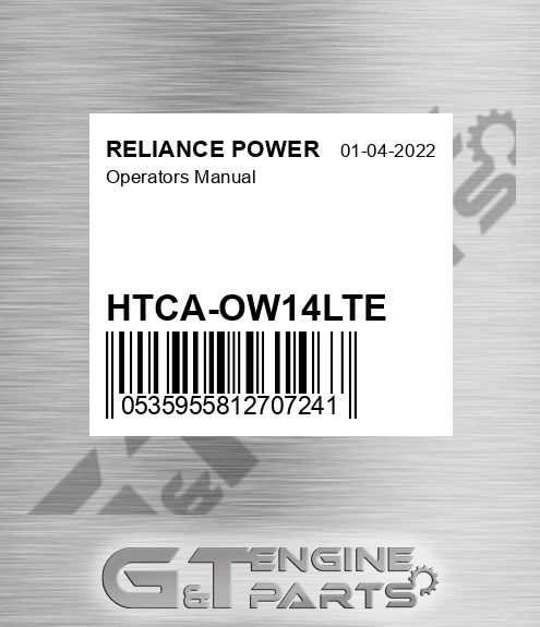 HTCA-OW14LTE Operators Manual for RELIANCE POWER