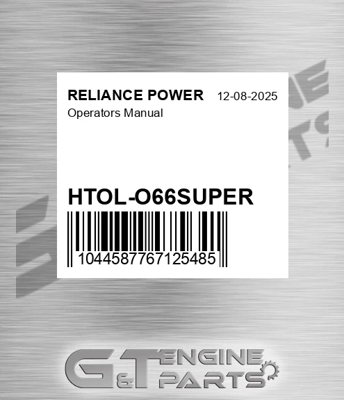 HTOL-O66SUPER Operators Manual for RELIANCE POWER
