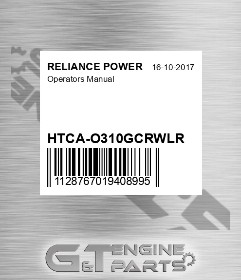 HTCA-O310GCRWLR Operators Manual for RELIANCE POWER