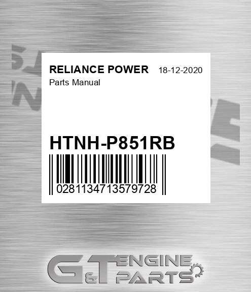 HTNH-P851RB Parts Manual for RELIANCE POWER