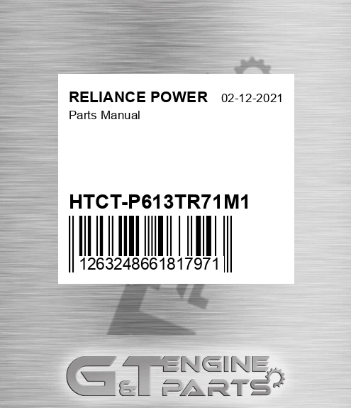 HTCT-P613TR71M1 Parts Manual for RELIANCE POWER