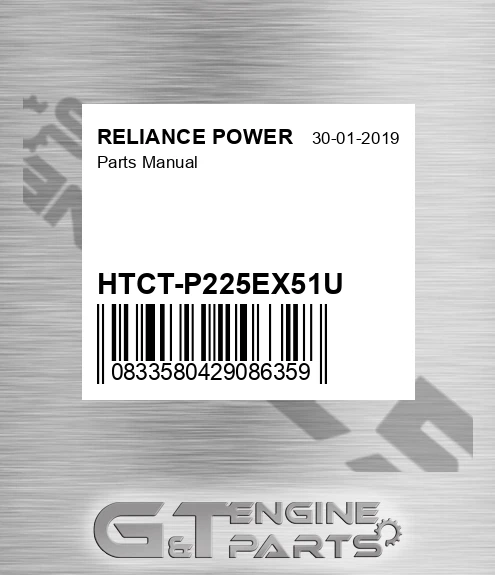 HTCT-P225EX51U Parts Manual for RELIANCE POWER