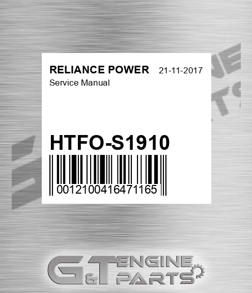 HTFO-S1910 Service Manual for RELIANCE POWER