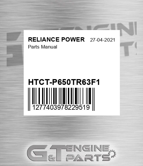 HTCT-P650TR63F1 Parts Manual for RELIANCE POWER