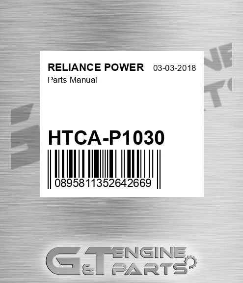 HTCA-P1030 Parts Manual for RELIANCE POWER