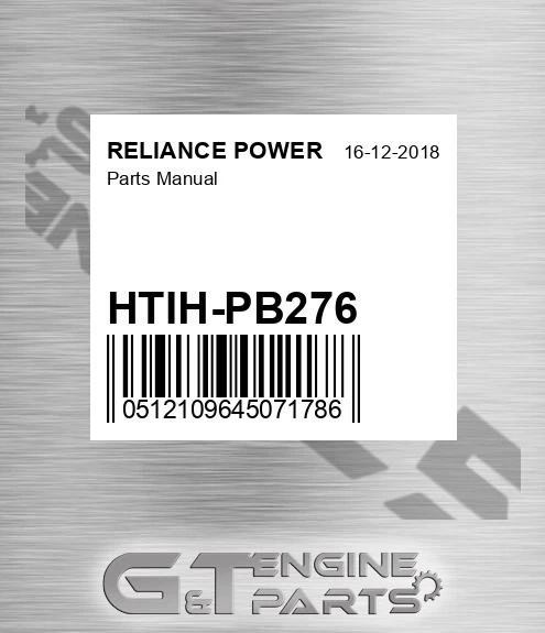 HTIH-PB276 Parts Manual for RELIANCE POWER
