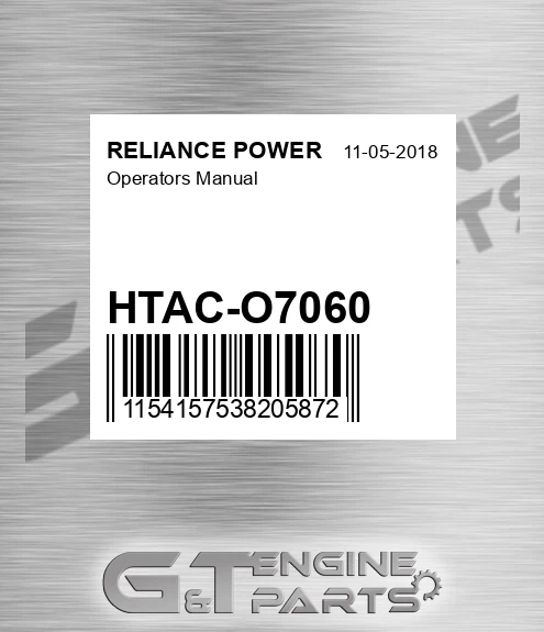 HTAC-O7060 Operators Manual for RELIANCE POWER