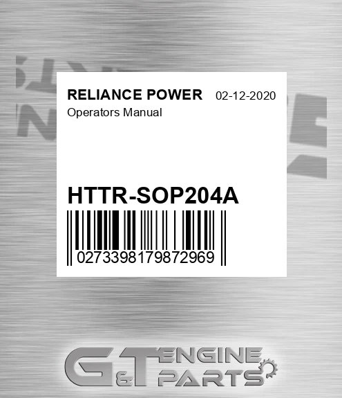 HTTR-SOP204A Operators Manual for RELIANCE POWER