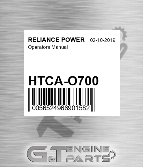 HTCA-O700 Operators Manual for RELIANCE POWER