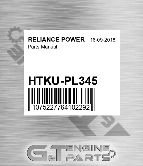 HTKU-PL345 Parts Manual for RELIANCE POWER