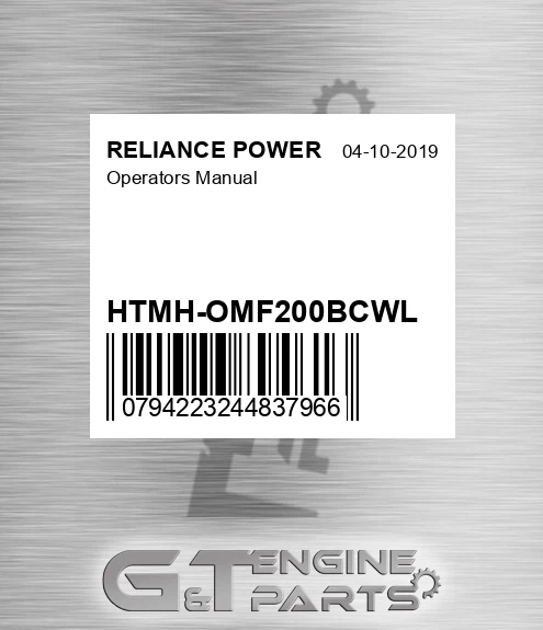 HTMH-OMF200BCWL Operators Manual for RELIANCE POWER