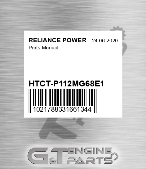 HTCT-P112MG68E1 Parts Manual for RELIANCE POWER