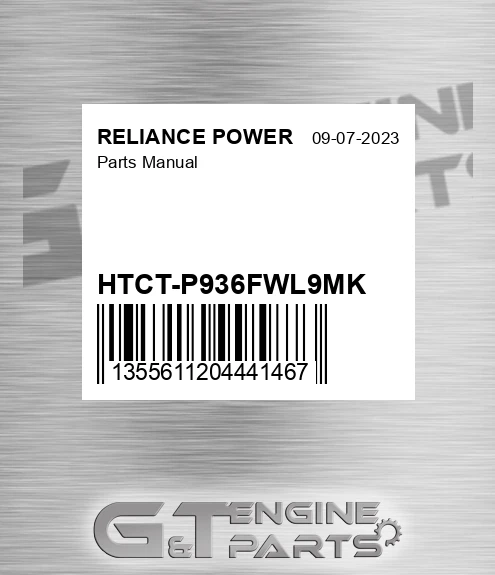 HTCT-P936FWL9MK Parts Manual for RELIANCE POWER