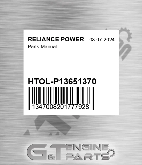 HTOL-P13651370 Parts Manual for RELIANCE POWER