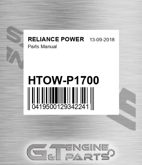 HTOW-P1700 Parts Manual for RELIANCE POWER