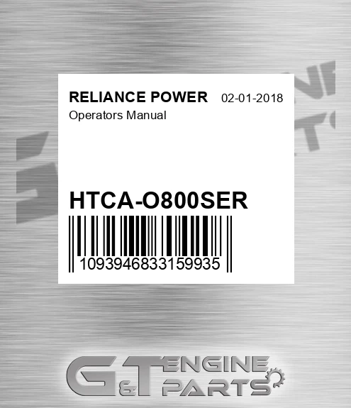 HTCA-O800SER Operators Manual for RELIANCE POWER