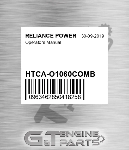 HTCA-O1060COMB Operators Manual for RELIANCE POWER