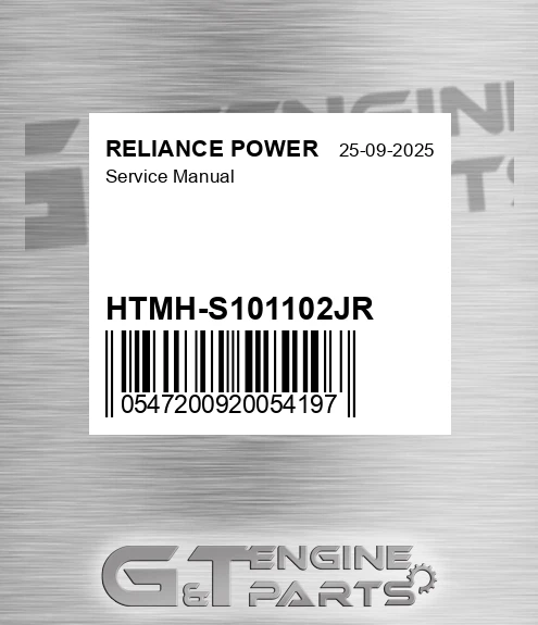HTMH-S101102JR Service Manual for RELIANCE POWER