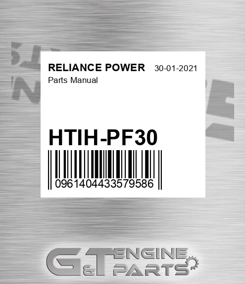 HTIH-PF30 Parts Manual for RELIANCE POWER