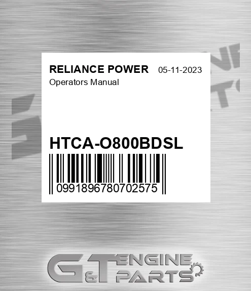 HTCA-O800BDSL Operators Manual for RELIANCE POWER
