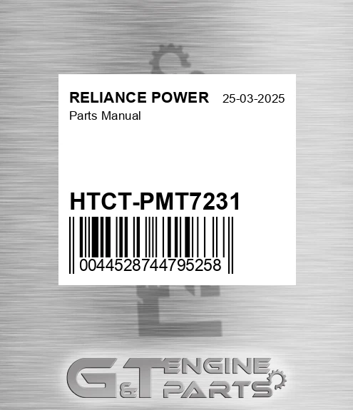 HTCT-PMT7231 Parts Manual for RELIANCE POWER