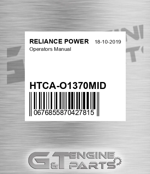 HTCA-O1370MID Operators Manual for RELIANCE POWER