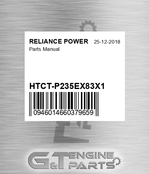 HTCT-P235EX83X1 Parts Manual for RELIANCE POWER
