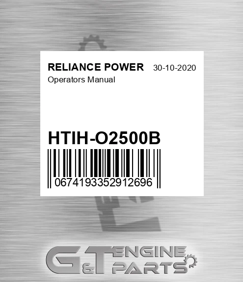 HTIH-O2500B Operators Manual for RELIANCE POWER