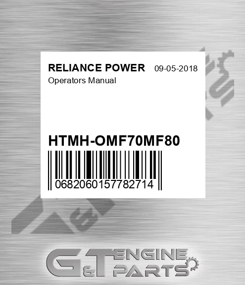 HTMH-OMF70MF80 Operators Manual for RELIANCE POWER