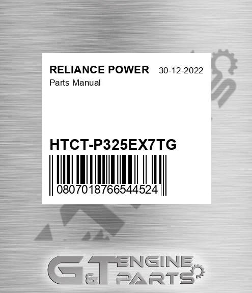 HTCT-P325EX7TG Parts Manual for RELIANCE POWER