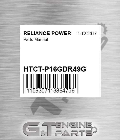 HTCT-P16GDR49G Parts Manual for RELIANCE POWER