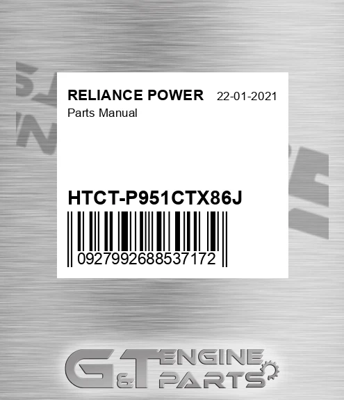 HTCT-P951CTX86J Parts Manual for RELIANCE POWER