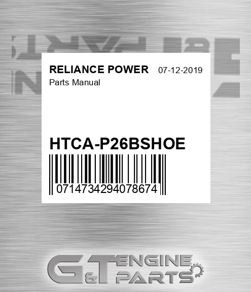 HTCA-P26BSHOE Parts Manual for RELIANCE POWER