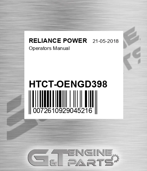 HTCT-OENGD398 Operators Manual for RELIANCE POWER