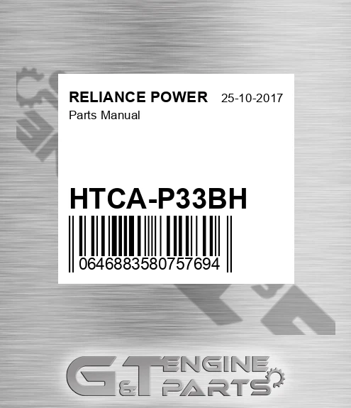 HTCA-P33BH Parts Manual for RELIANCE POWER