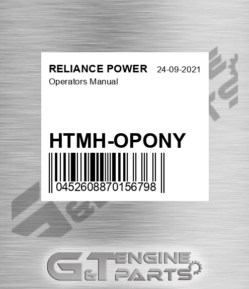 HTMH-OPONY Operators Manual for RELIANCE POWER