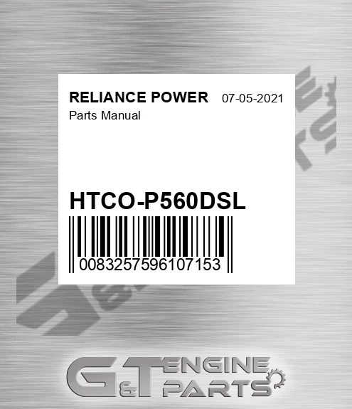 HTCO-P560DSL Parts Manual for RELIANCE POWER