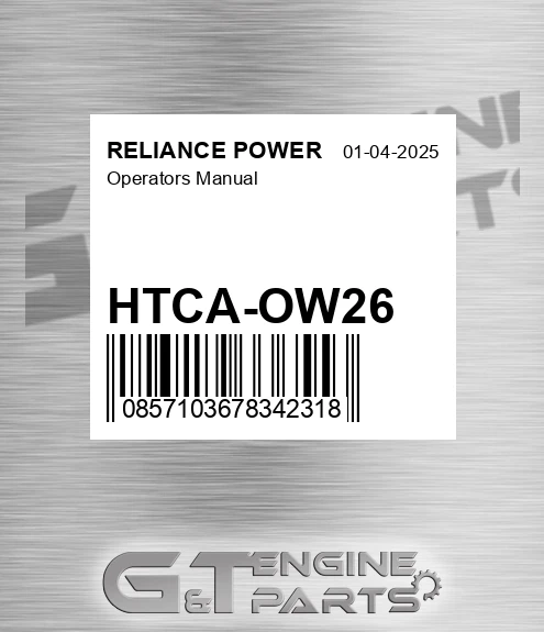 HTCA-OW26 Operators Manual for RELIANCE POWER