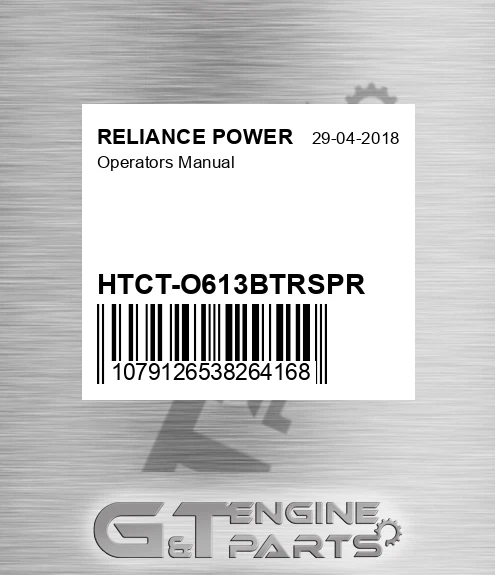 HTCT-O613BTRSPR Operators Manual for RELIANCE POWER