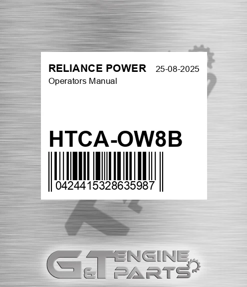 HTCA-OW8B Operators Manual for RELIANCE POWER