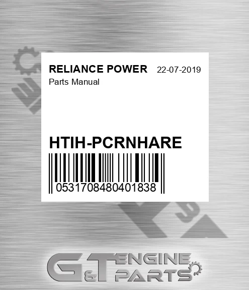 HTIH-PCRNHARE Parts Manual for RELIANCE POWER