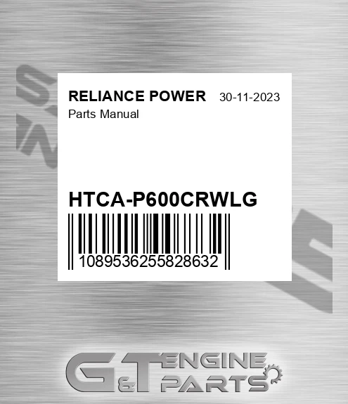 HTCA-P600CRWLG Parts Manual for RELIANCE POWER