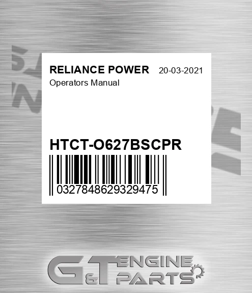 HTCT-O627BSCPR Operators Manual for RELIANCE POWER