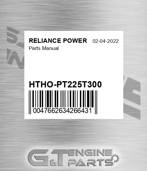 HTHO-PT225T300 Parts Manual for RELIANCE POWER