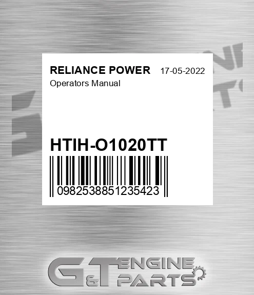 HTIH-O1020TT Operators Manual for RELIANCE POWER