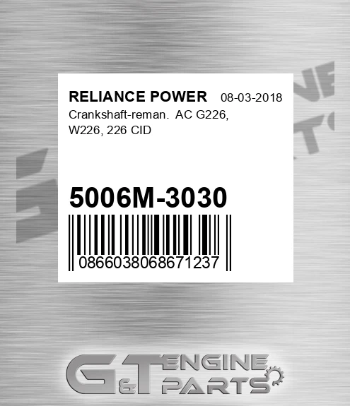 5006M-3030 Crankshaft-reman. Ac G226, W226, 226 Cid