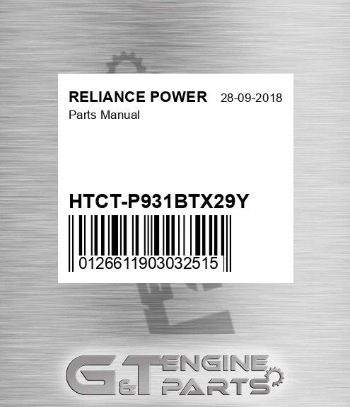 HTCT-P931BTX29Y Parts Manual for RELIANCE POWER